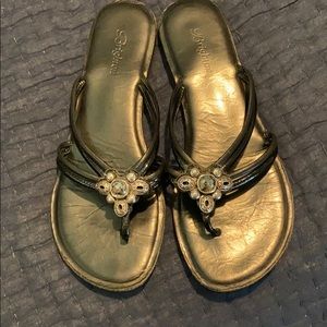 Brighton black leather flip flop sandals